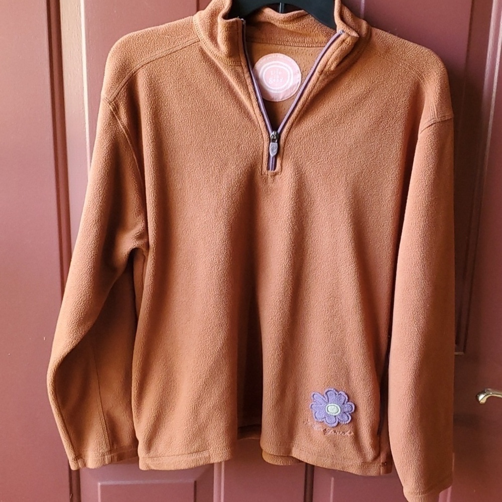 Life is Good brown 1/4 zip 2 side pockets Daisy Sz Medium